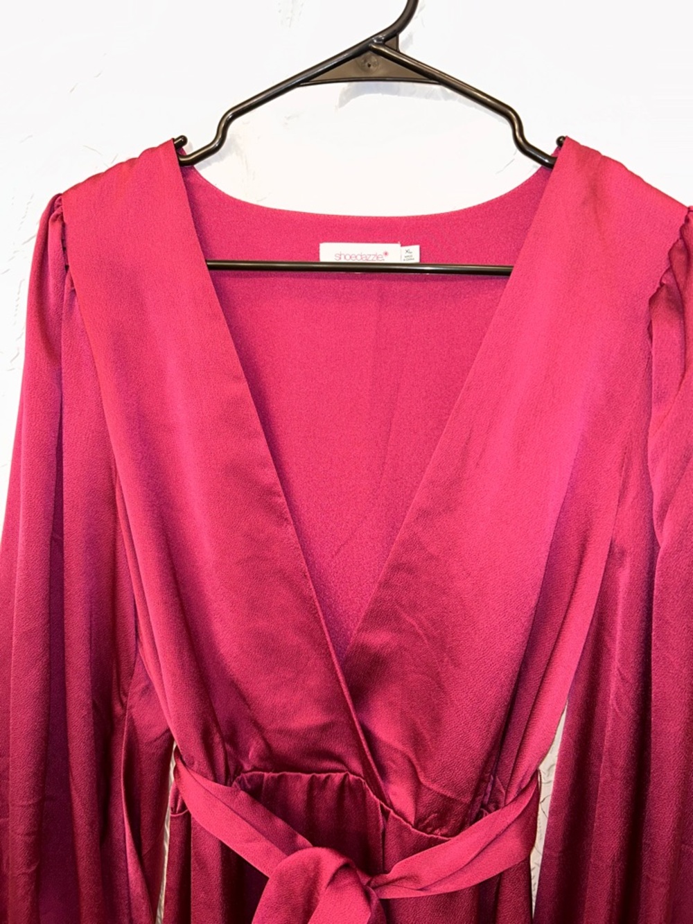Shoe Dazzle Satin Wrap Midi Dress in Hot Pink - Picture 4 of 6